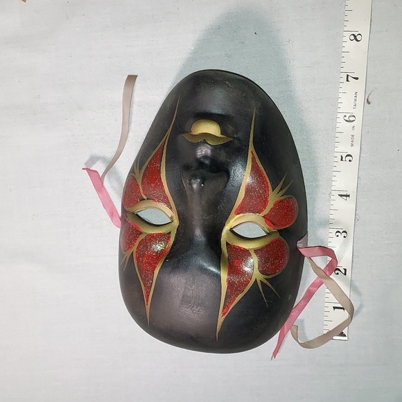 Vintage Black Ceramic Hand Painted Face Masks Set of 3 - Picture 7 of 8